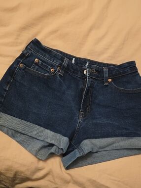 Levi's Dark Blue Rolled-Hem Denim Shorts